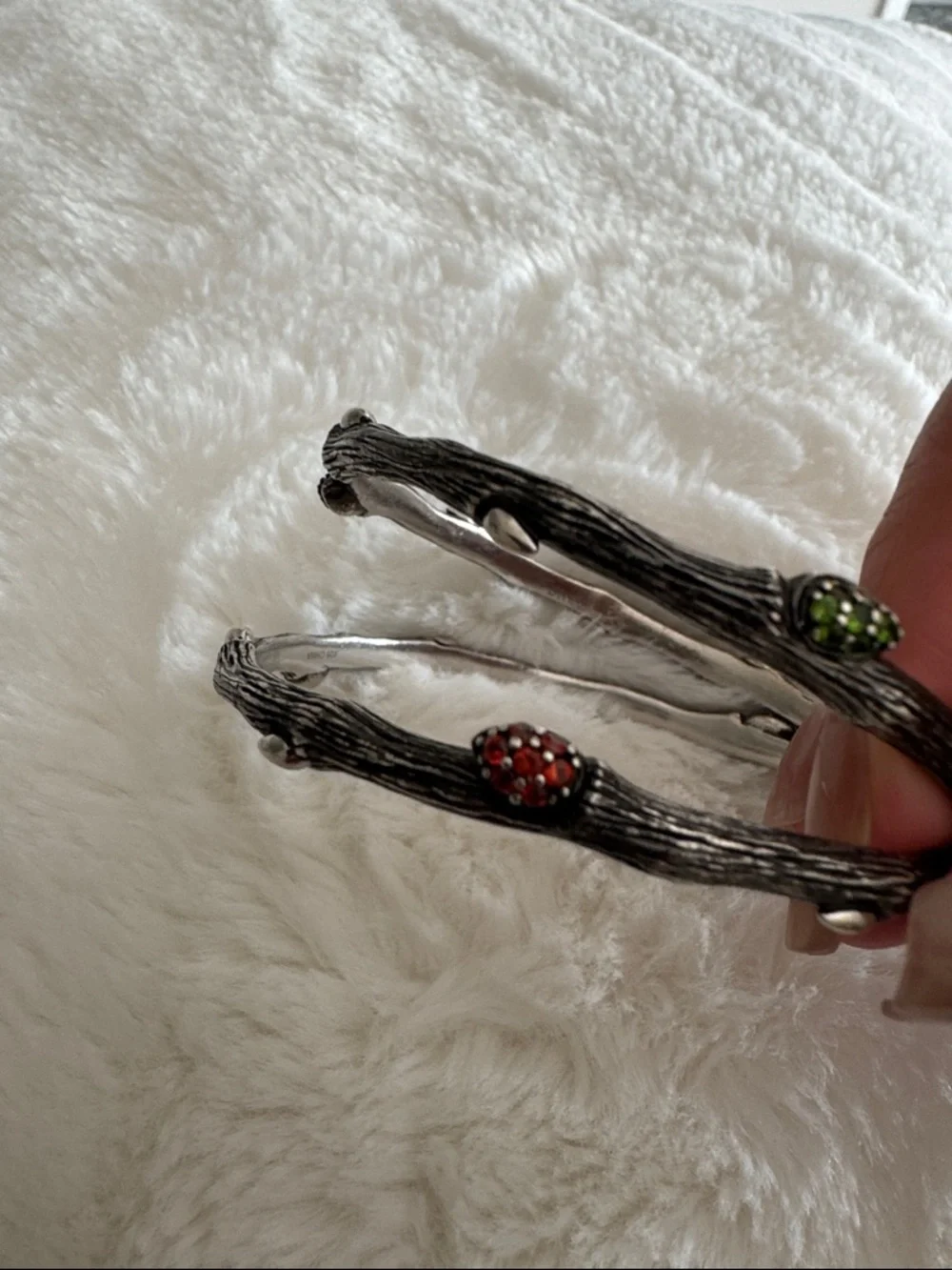 Stephen Dweck Silver-Tone Branch Cuff with Red Stone Accent